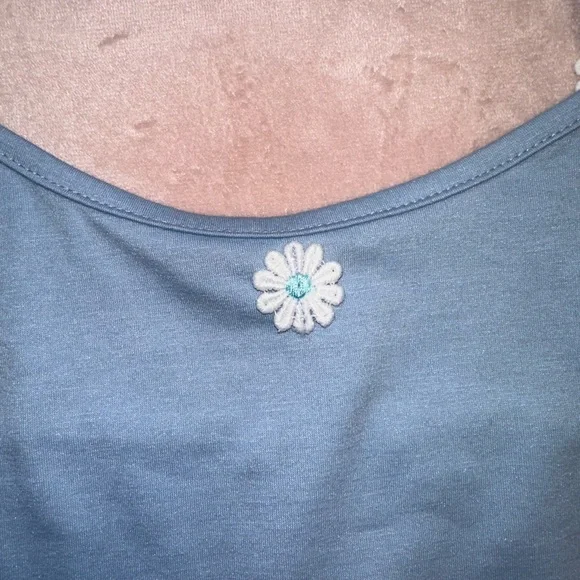 ROMWE Blue Daisy Embroidered Feminine Floral Straps Cropped Cami, Size XS - Picture 7 of 9